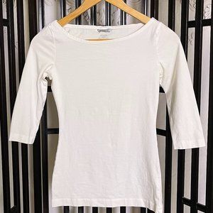 H&M Pima Cotton Stretch White Boat Neckline 3/4 Sleeves - Size XS - Like New